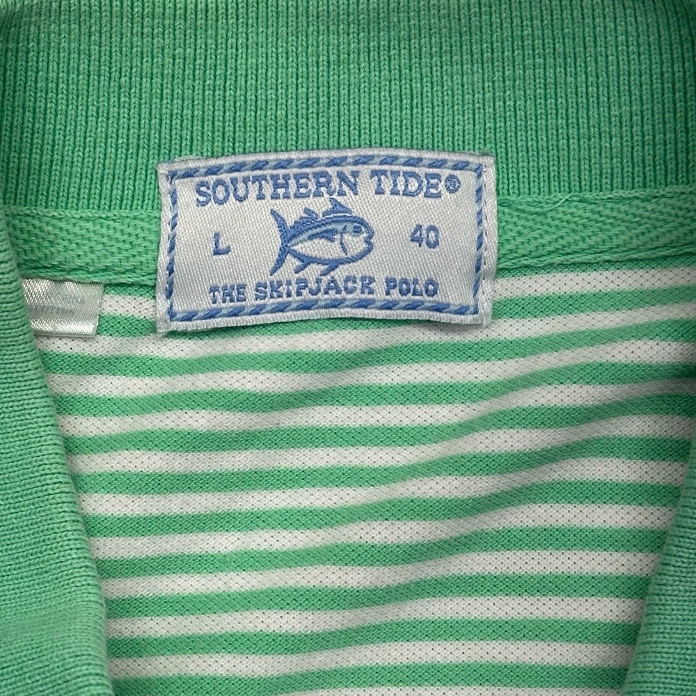 Southern Tide The Skipjack Mens Large Green Striped Polo Collared Golf Shirt - Picture 7 of 15